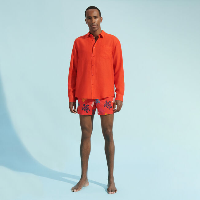 Caroubis Poppy Red Linen Shirt