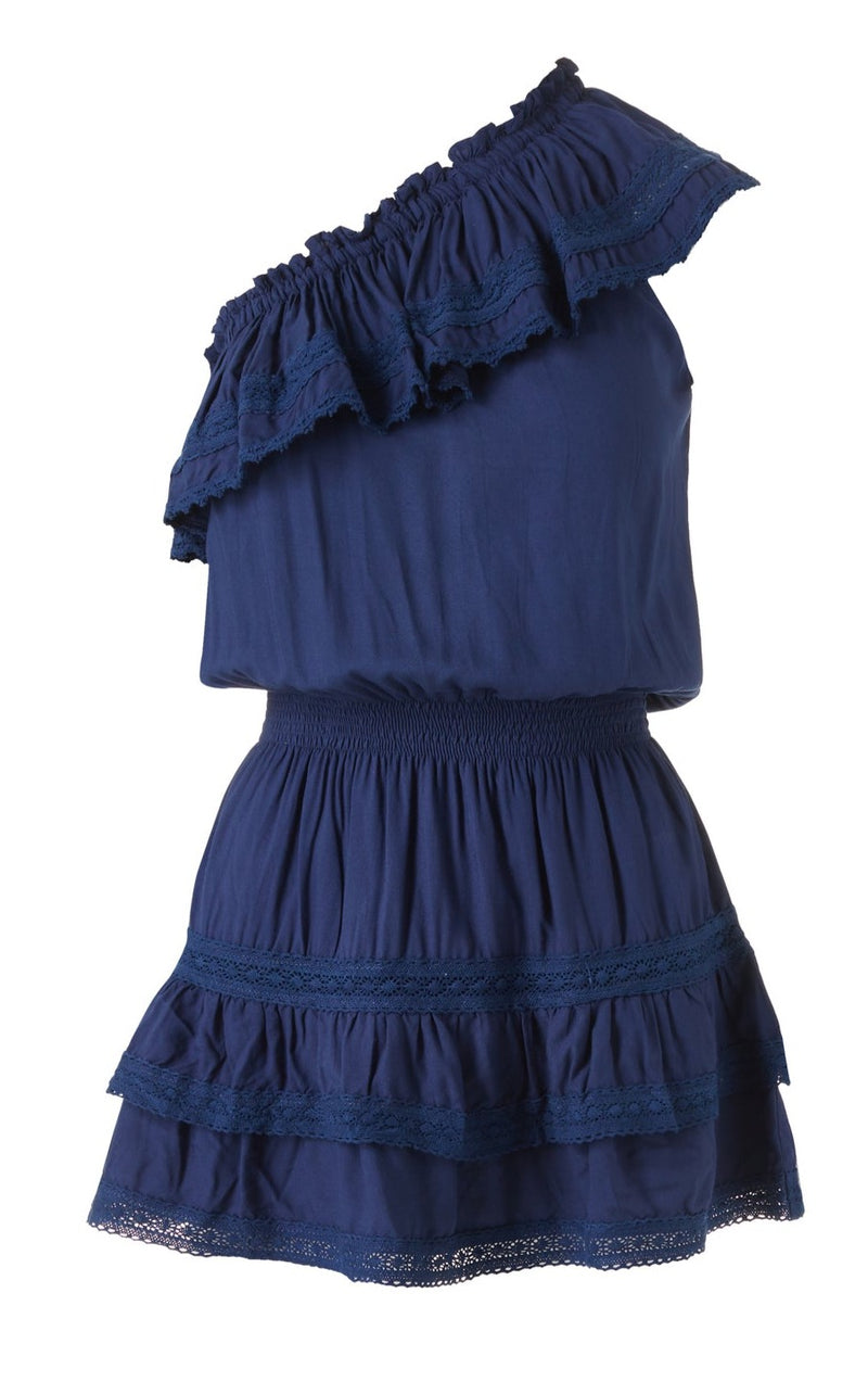 Designer One Shoulder Dress in Navy