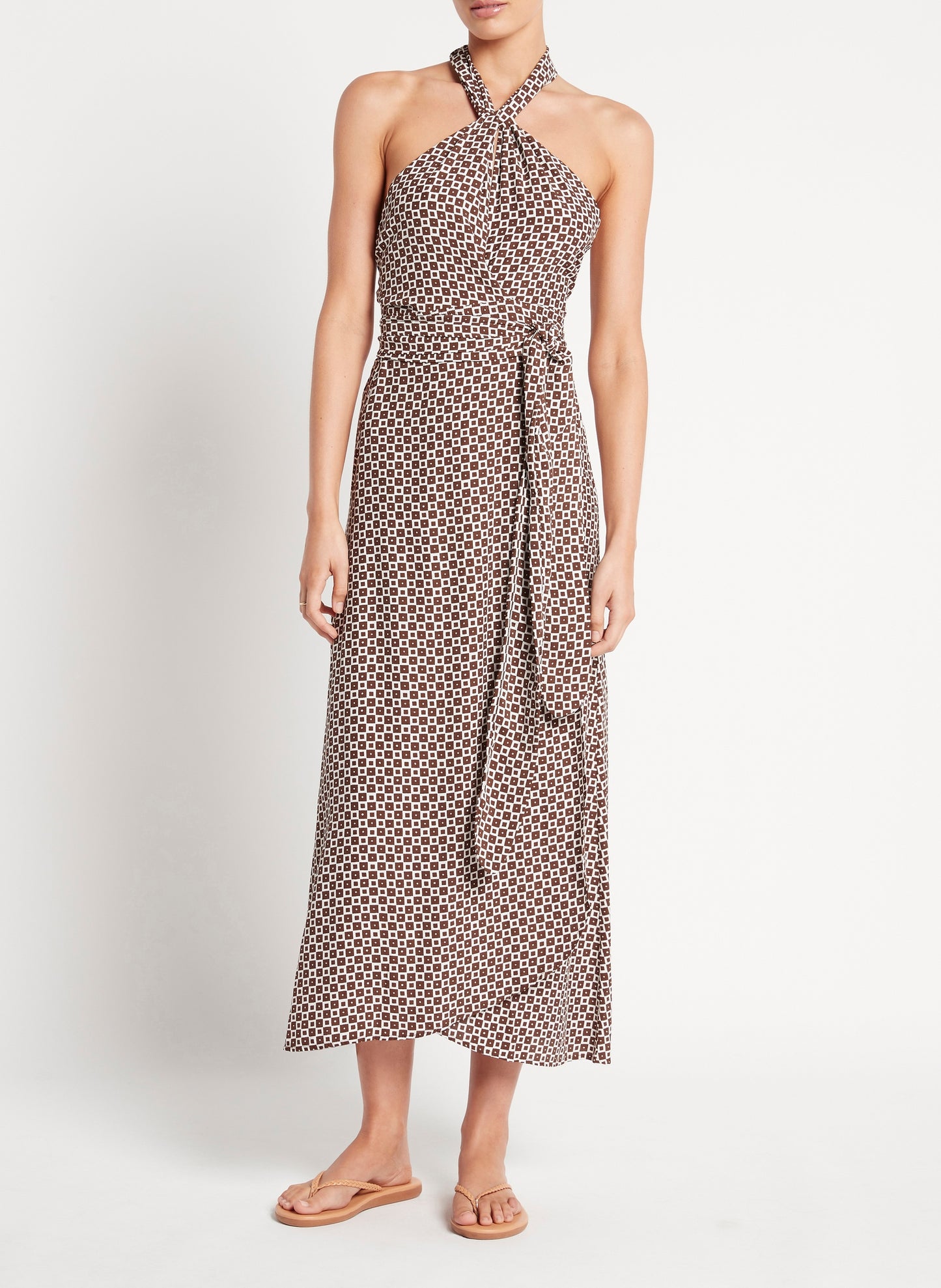Halter Neck Midi Dress with Checkered Print
