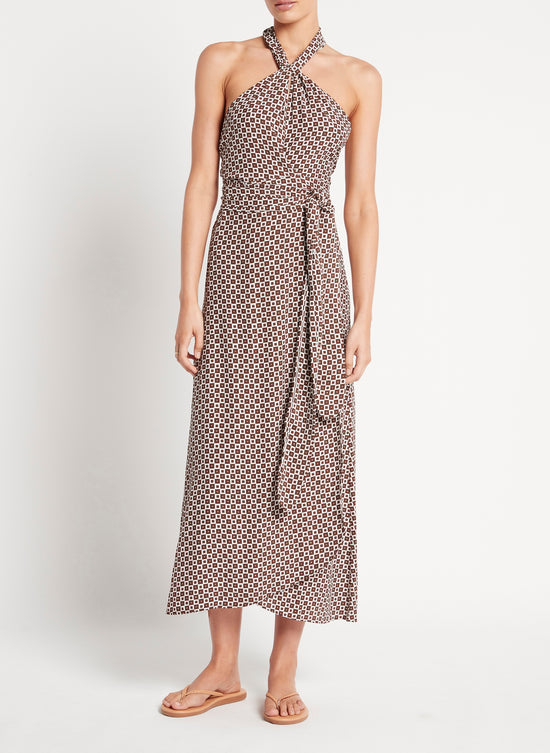 Halter Neck Midi Dress with Checkered Print