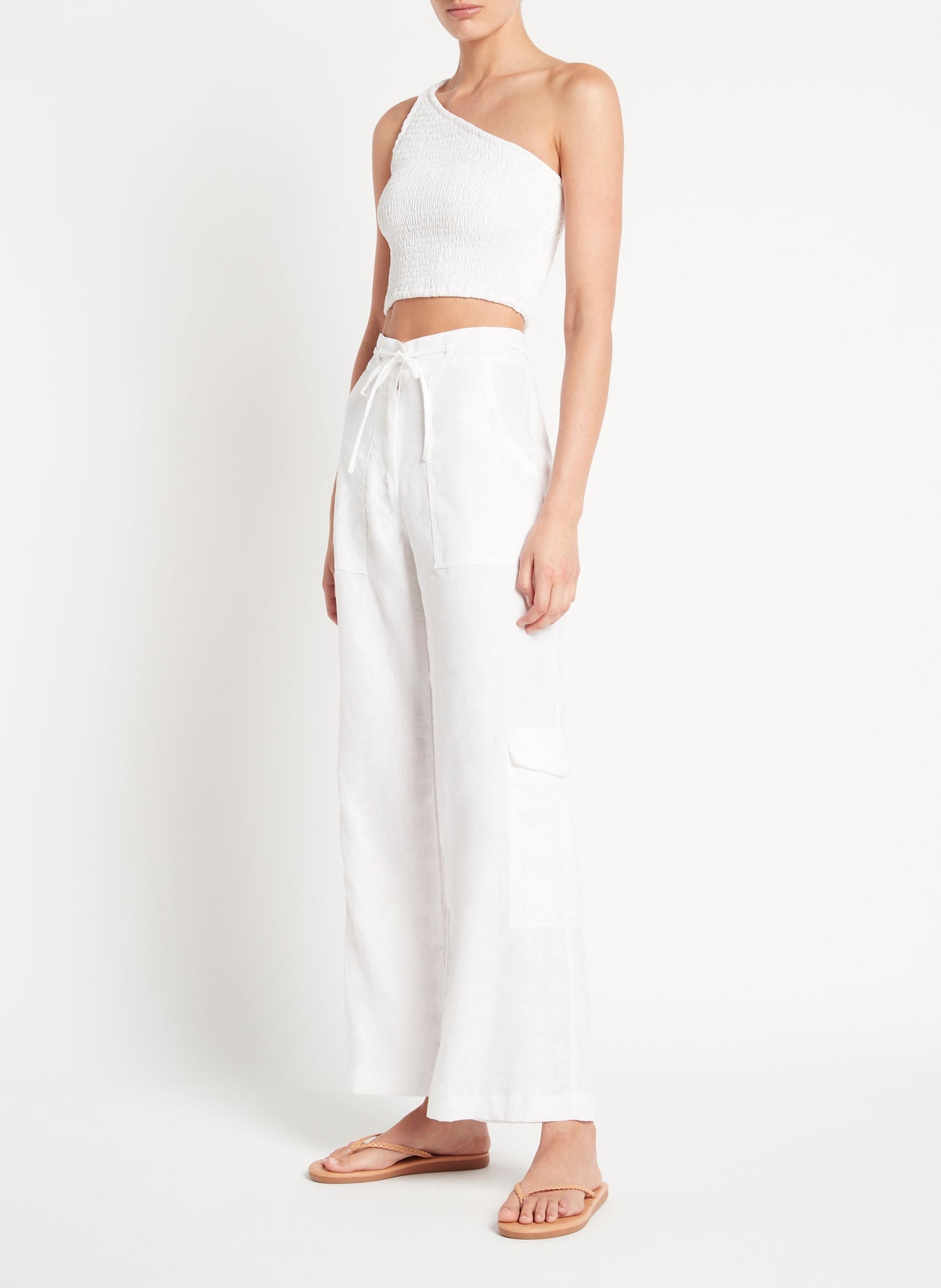 One Shoulder Crop Top White