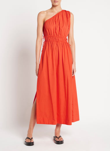 Orange One Shoulder Midi Dress
