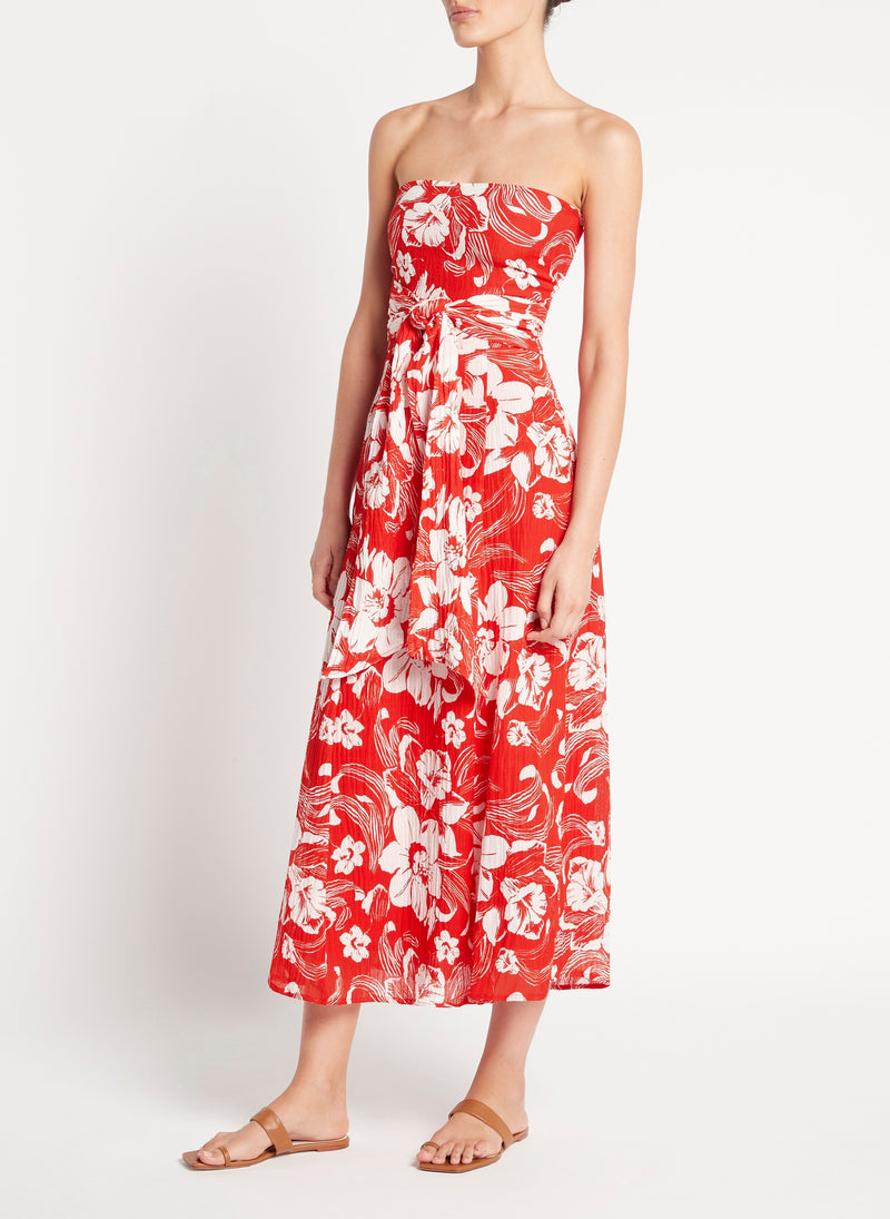 Red Floral Midi Dress