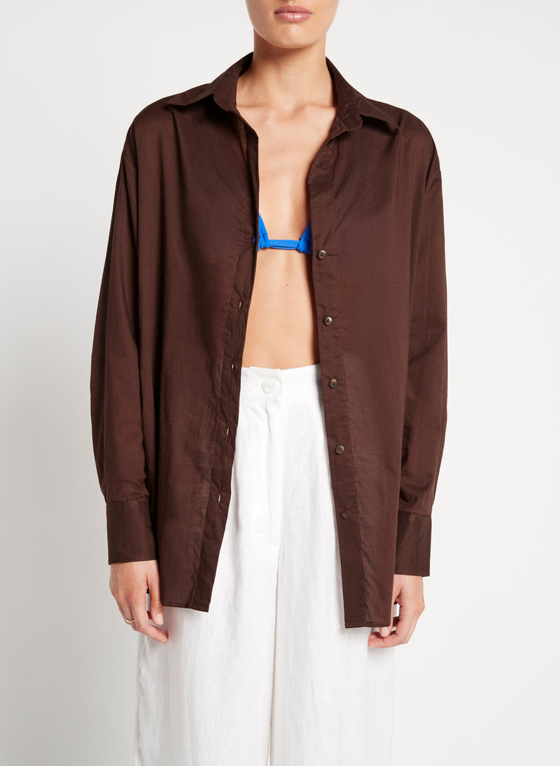 Ladies Oversized Shirt in Brown