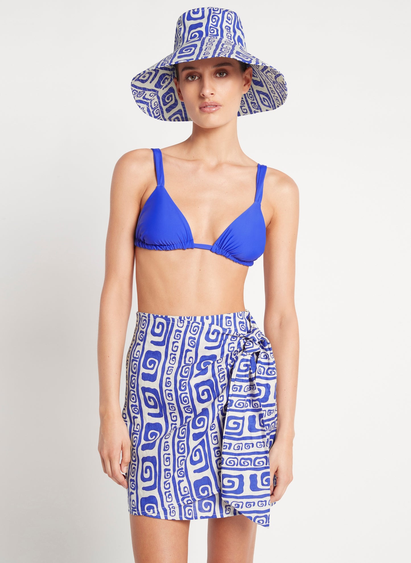 Womens Bucket Hat with Blue/White Print