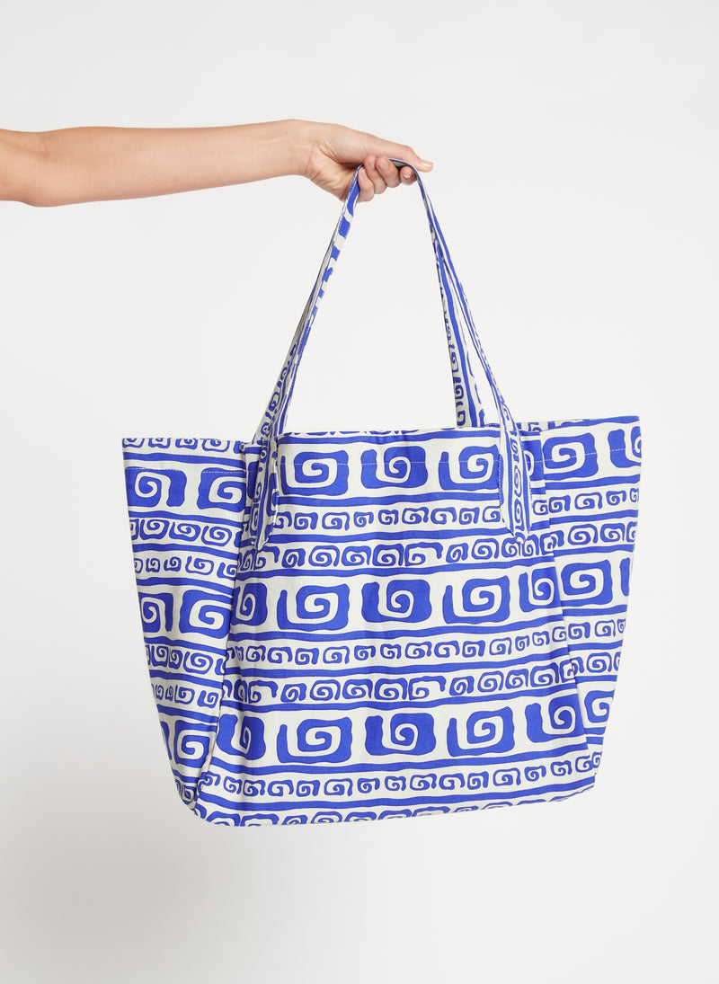 Large Tote Bags with Blue/White Print