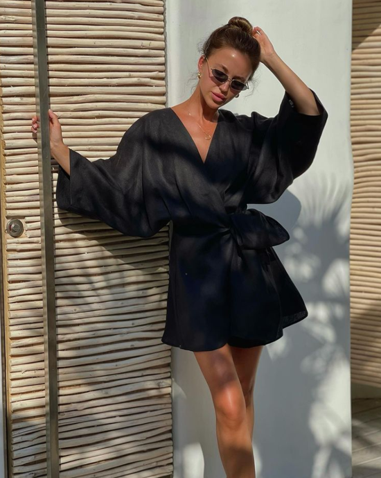 Short Dress Linen Black