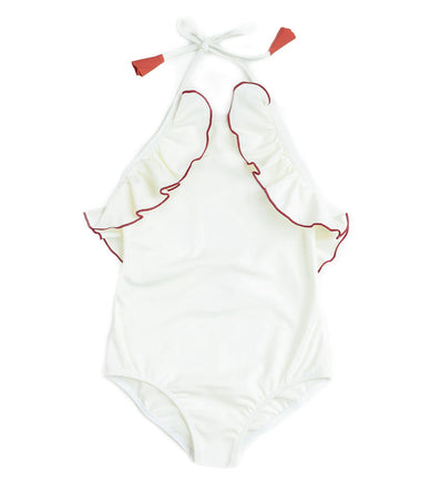 Girls Ruffle Bathing Suit in White