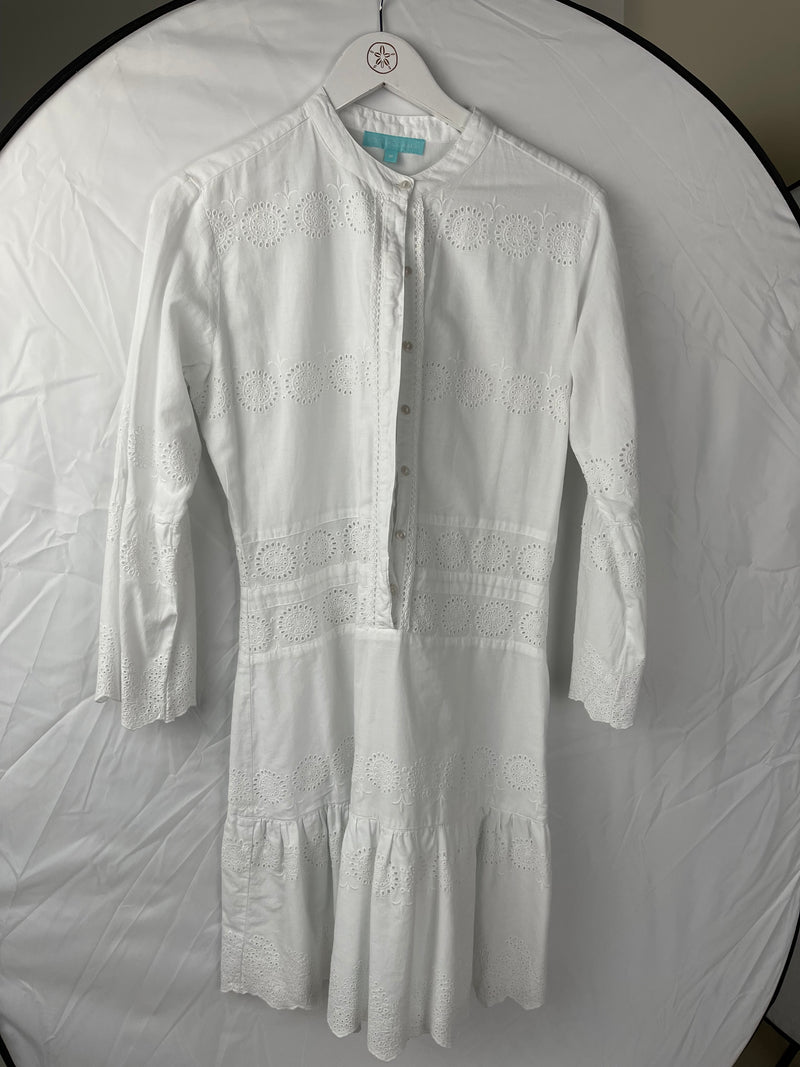 Embroidery Button Dress White