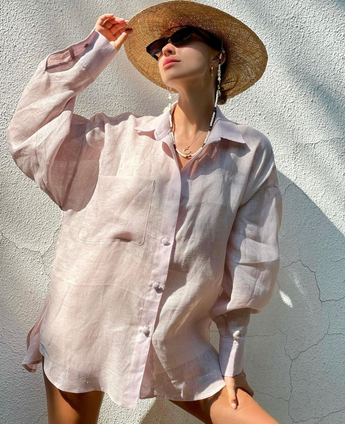 Oversized Shirt Linen Dust Rose