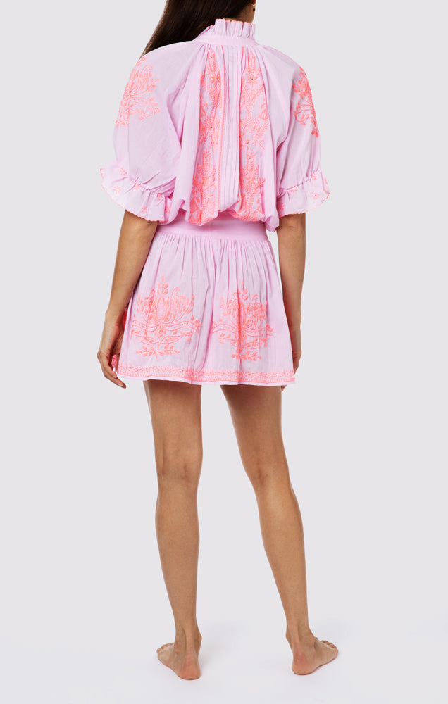 Load image into Gallery viewer, Blouson Dress With Contrast Lotus Embroidery With Slip Lilac/Pale Pink - Dress
