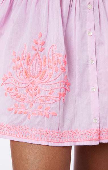 Blouson Dress With Contrast Lotus Embroidery With Slip Lilac/Pale Pink - Dress