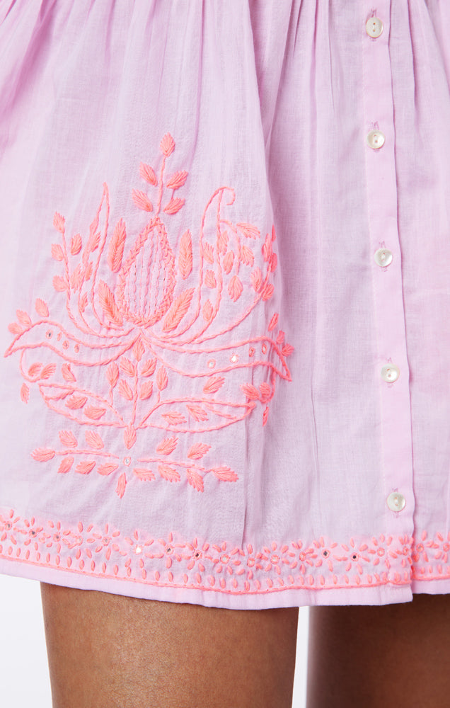 Load image into Gallery viewer, Blouson Dress With Contrast Lotus Embroidery With Slip Lilac/Pale Pink - Dress
