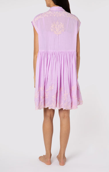 Poncho Dress: Lotus Embroidery & Lilac Slip Combinations - Dress