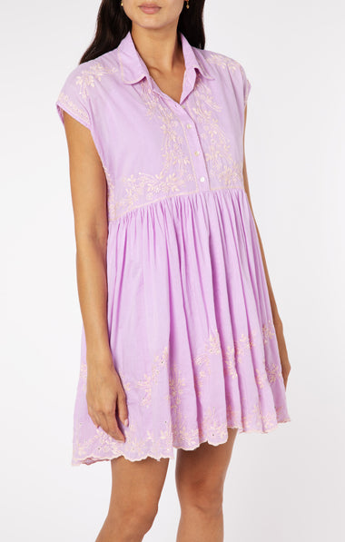 Poncho Dress: Lotus Embroidery & Lilac Slip Combinations - Dress