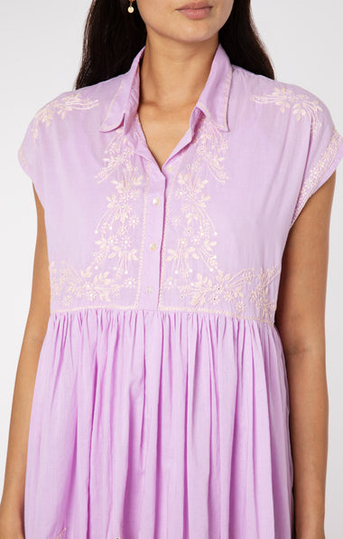 Poncho Dress: Lotus Embroidery & Lilac Slip Combinations - Dress