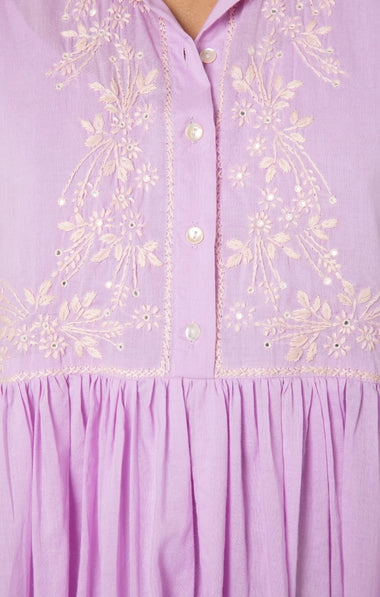 Poncho Dress: Lotus Embroidery & Lilac Slip Combinations - Dress