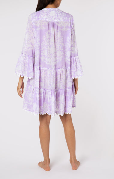Flared Sleeve Dress In Palladio Print Lilac - Dress