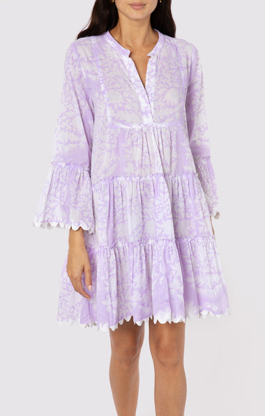 Flared Sleeve Dress In Palladio Print Lilac - Dress
