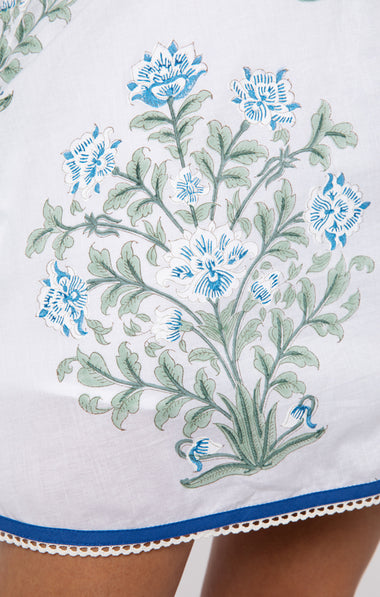 Raglan Shirt Dress In Japanese Flower Print-Slip White/Blue/Sage - Dress