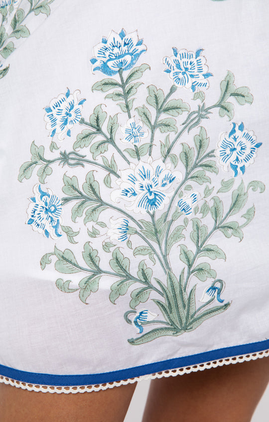 Raglan Shirt Dress In Japanese Flower Print-Slip White/Blue/Sage - Dress
