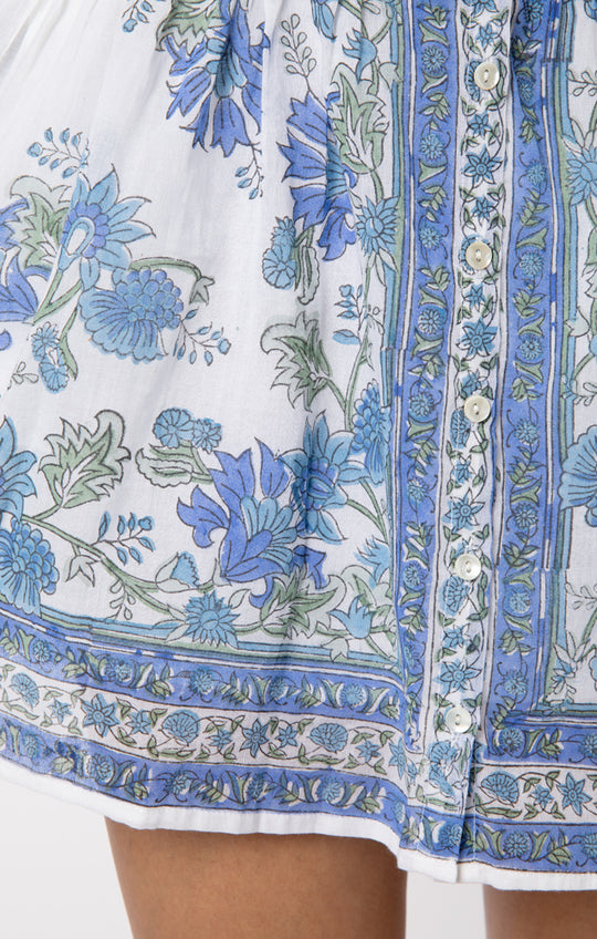 Blouson Dress In Rose Border Block Print With Slip White/Klein Blue