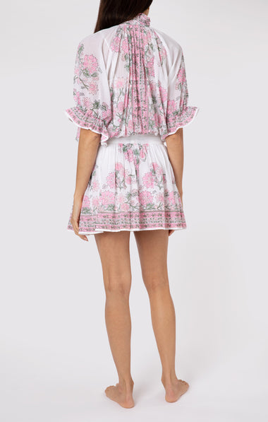 Blouson Dress In Rose Border Block Print With Slip White/Lipstick - Dress