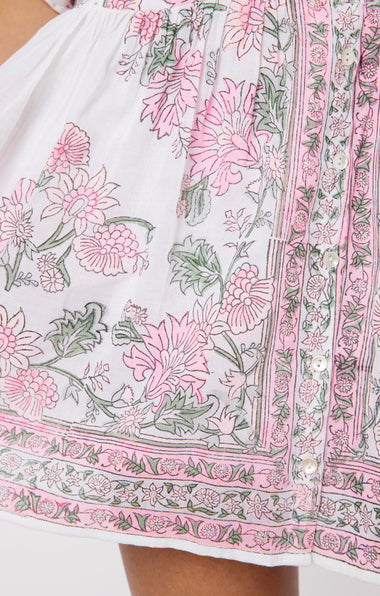 Blouson Dress In Rose Border Block Print With Slip White/Lipstick - Dress