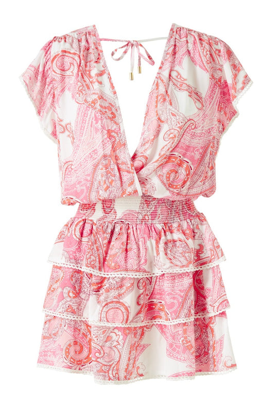 Load image into Gallery viewer, Short Summer Dress Pink/White | Designer Summer Dress 
