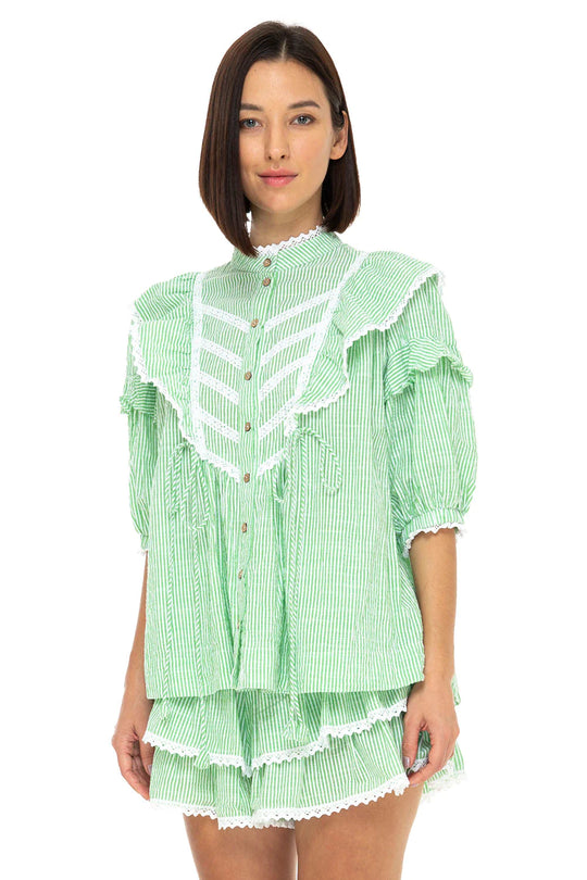 Load image into Gallery viewer, Bellatrix Blouse Seersucker Green Apple - Top
