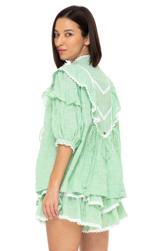 Load image into Gallery viewer, Bellatrix Blouse Seersucker Green Apple - Top
