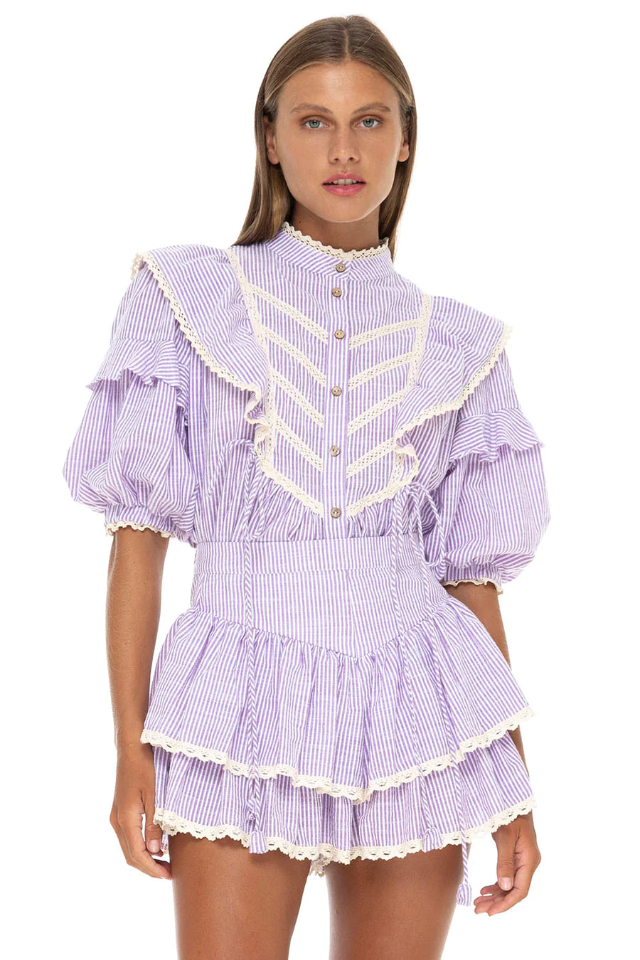 Load image into Gallery viewer, Gabriella Shorts Seersucker Prune - Shorts
