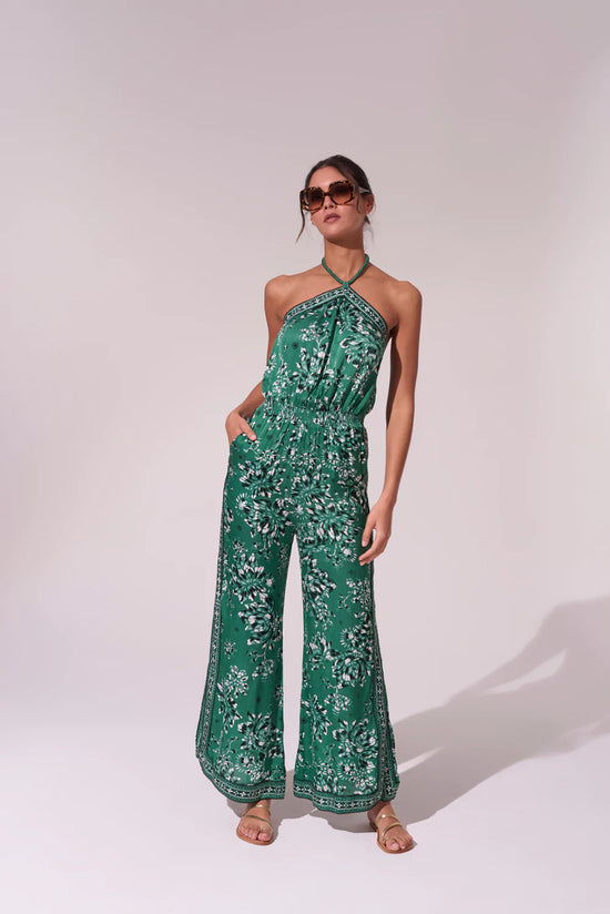 Load image into Gallery viewer, Wide Leg Jumpsuit in Green Floral Print
