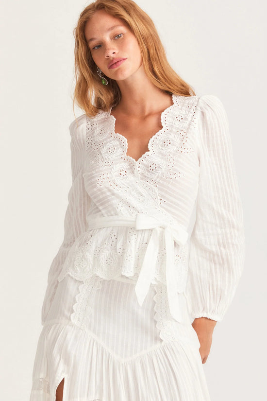 Load image into Gallery viewer, Schiffley Embroidered White Wrap Top
