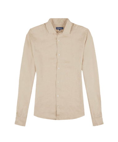 Linen Long Sleeve Shirt in Beige - Top