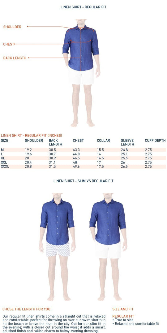 size chart for linen dress shirts