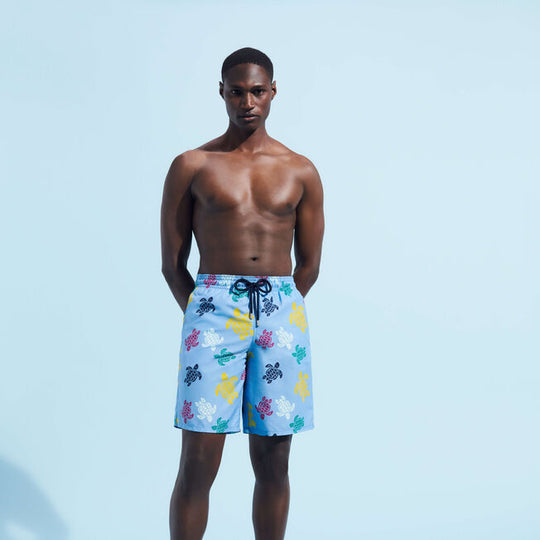 Mens Long Swimming Shorts in Turtle Print