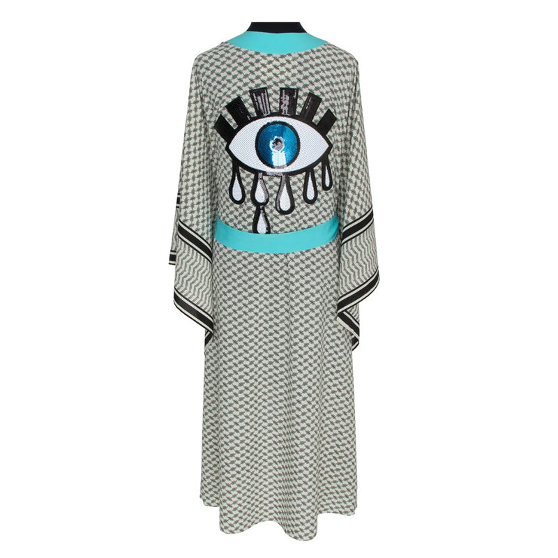 Desert Tribe Long Kimono Evil Eye Turquoise