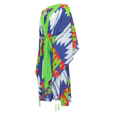 Evil Eye Love Tribal Blue In Neon Green Long - Kimono