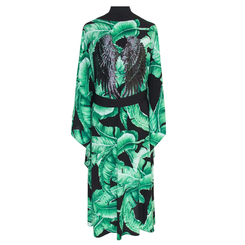 Jungle Black Palm Long kimono Wings Black