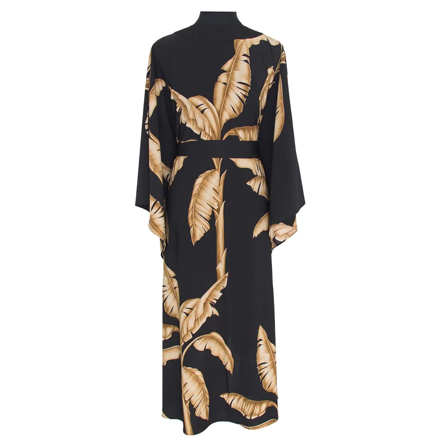 Jungle Gold Palm Long Kimono Black