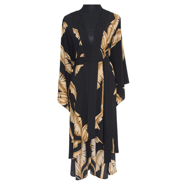 Jungle Gold Palm Long Kimono Black - Kimono