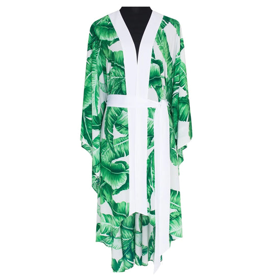 Jungle Green Palm Long kimono Off White