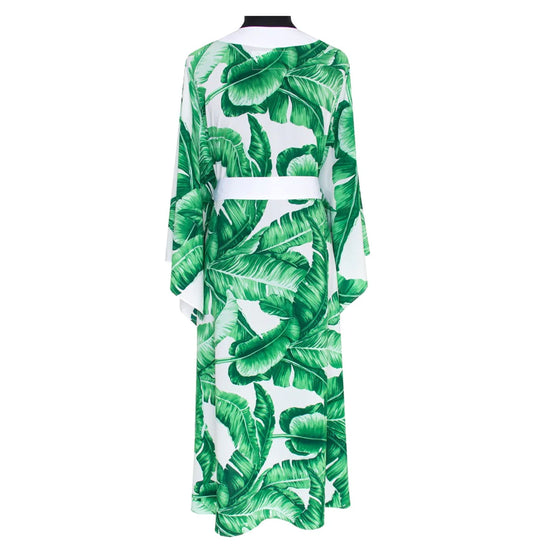 Jungle Green Palm Long kimono Off White