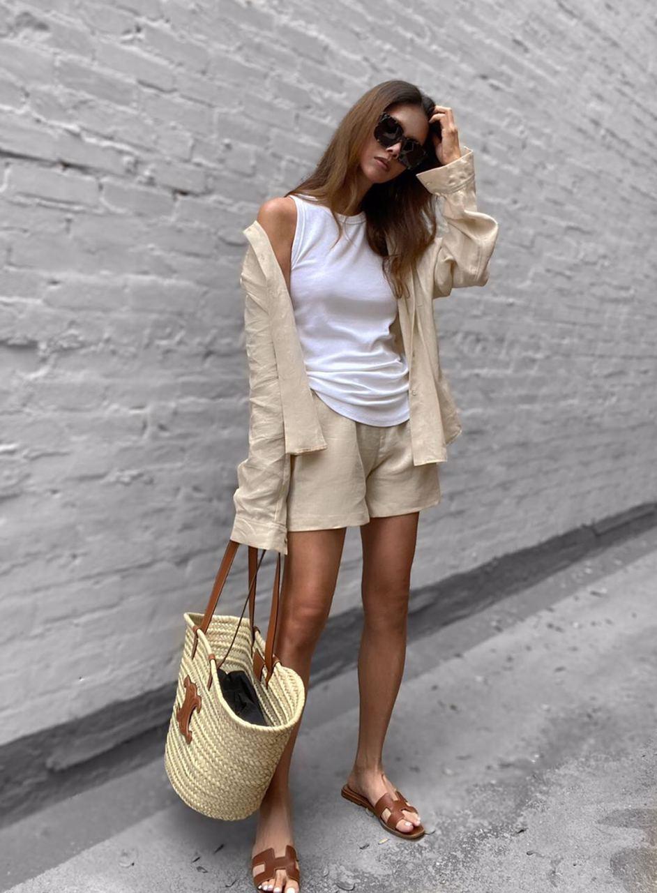 Beige Linen Shorts
