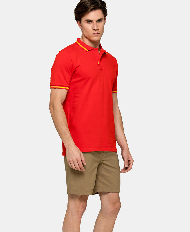 Load image into Gallery viewer, man wearing a red polo shirt for men
