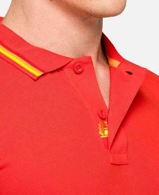 man wearing a cotton polo shirt in red 