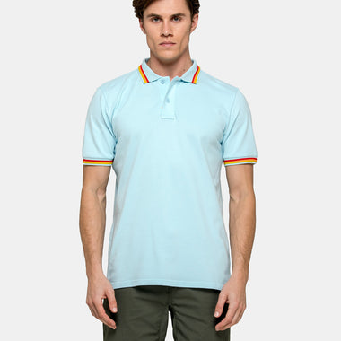 man wearing baby blue polo shirt 