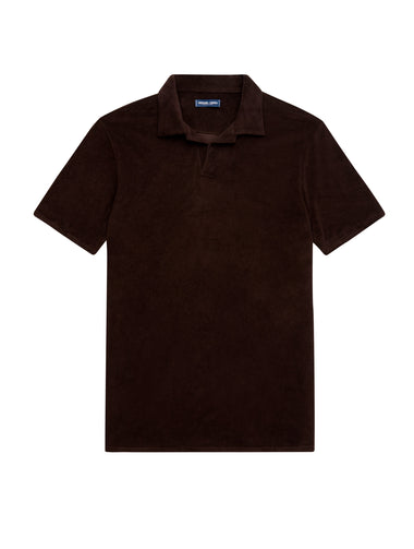 Open Collar Polo Shirt in Dark Oak - Top