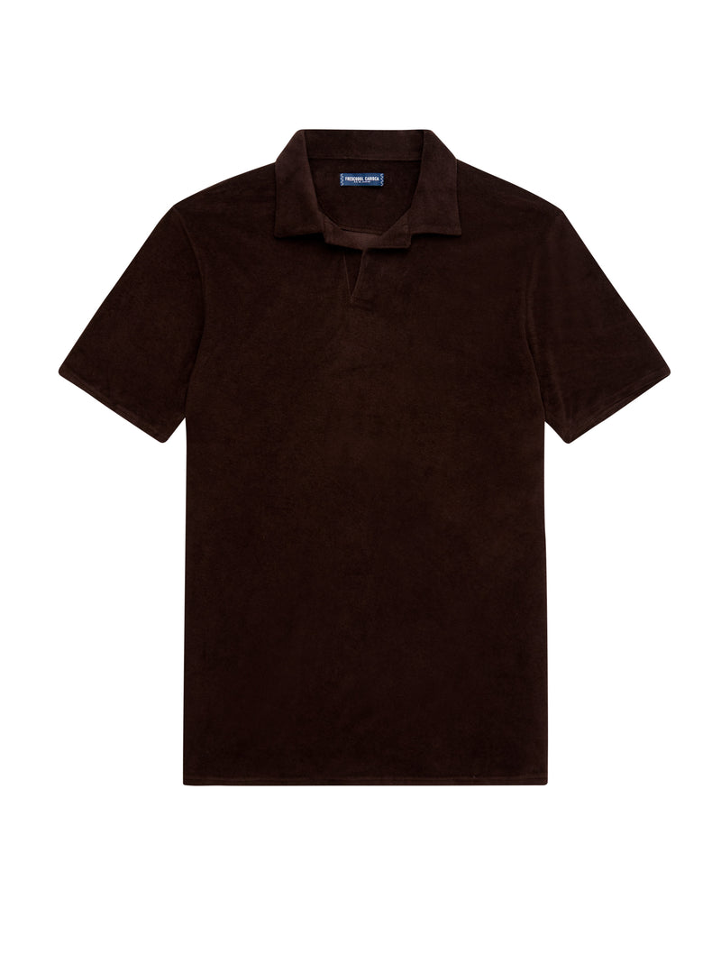 Open Collar Polo Shirt in Dark Oak